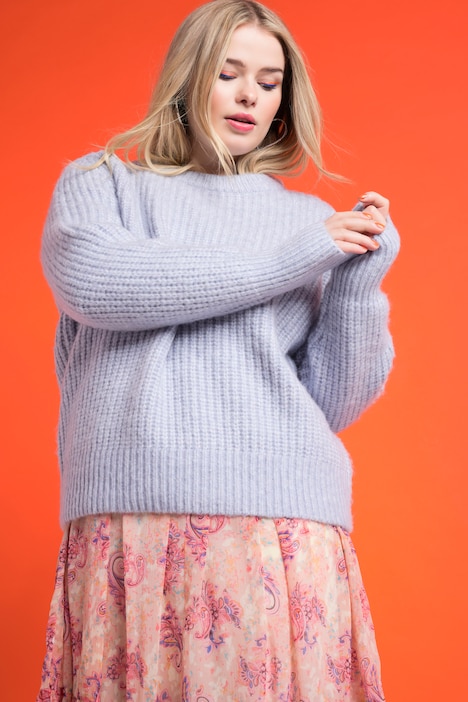 Pullover, Boxy Shape, Rippstrick, Rundhals, Langarm