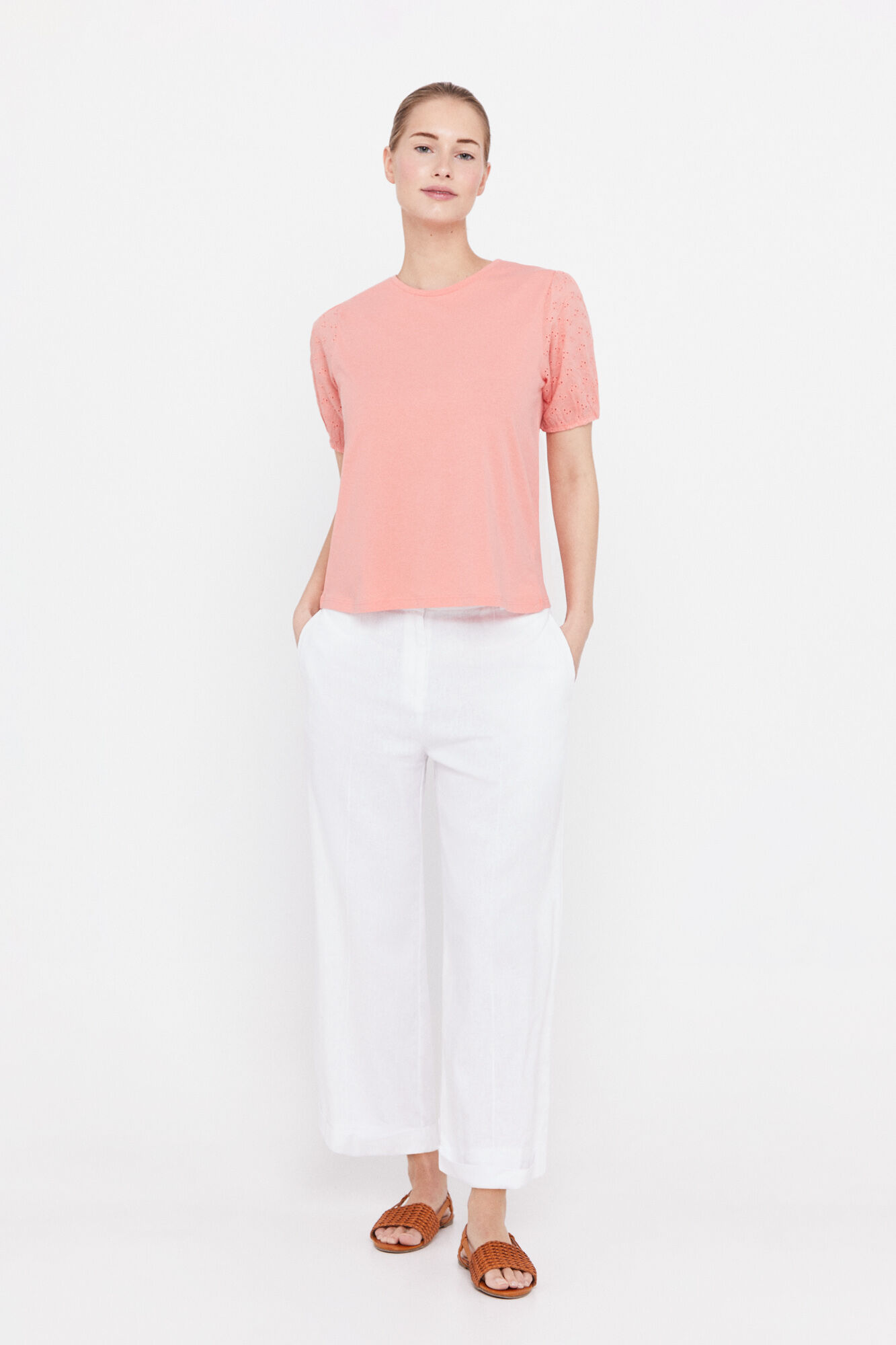 Camiseta com mangas bufantes - Coral