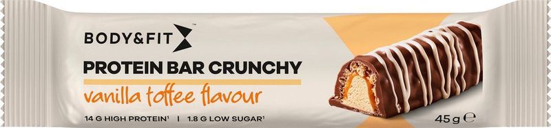 Body & Fit Protein Bar Crunchy - Knapperige Eiwitreep - Proteïne Repen - Vanille Toffee - 540 gram (12 Eiwitrepen)