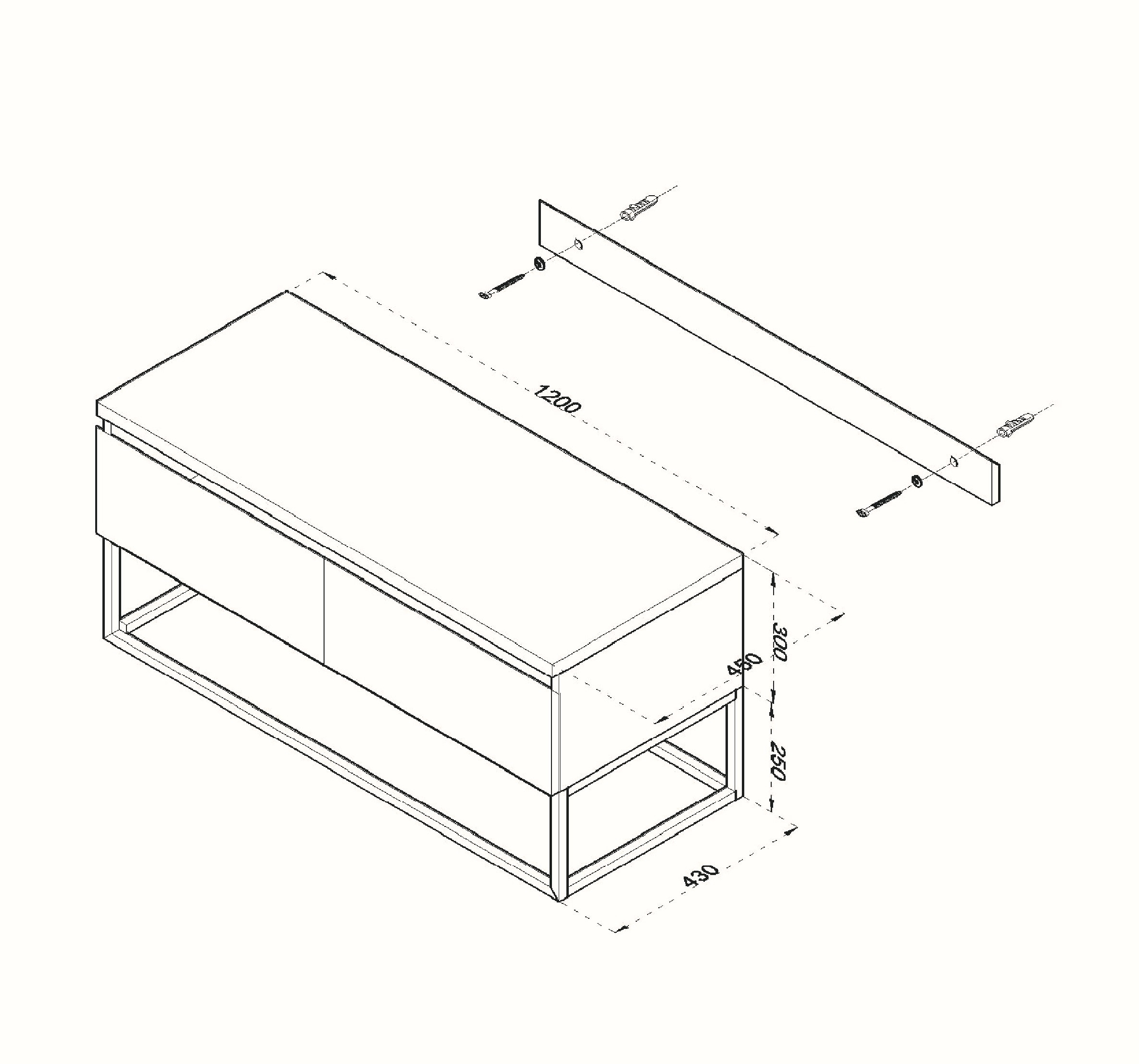 B-Stone Talent eiken badkamermeubel 120cm zonder kraangaten met zwart frame