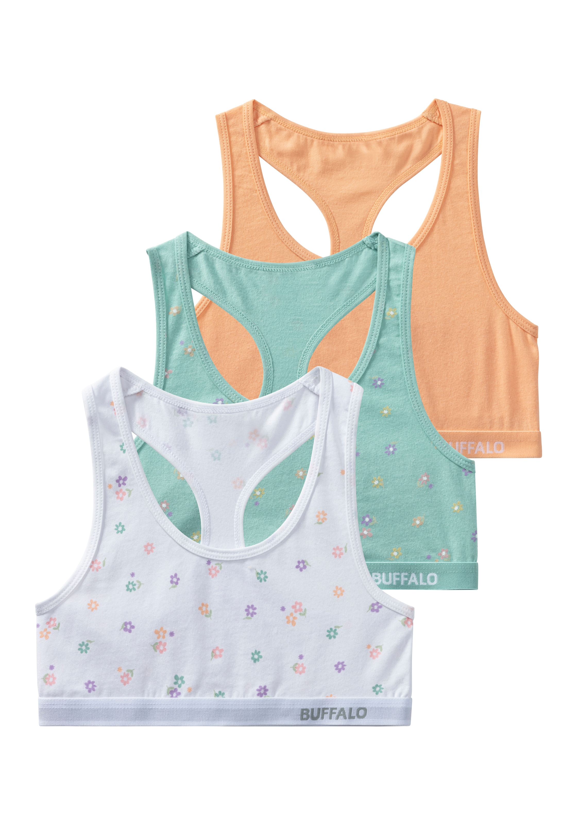 Buffalo Bustier, 3 Stk. Uni und Blümchen-Print in einer Packung