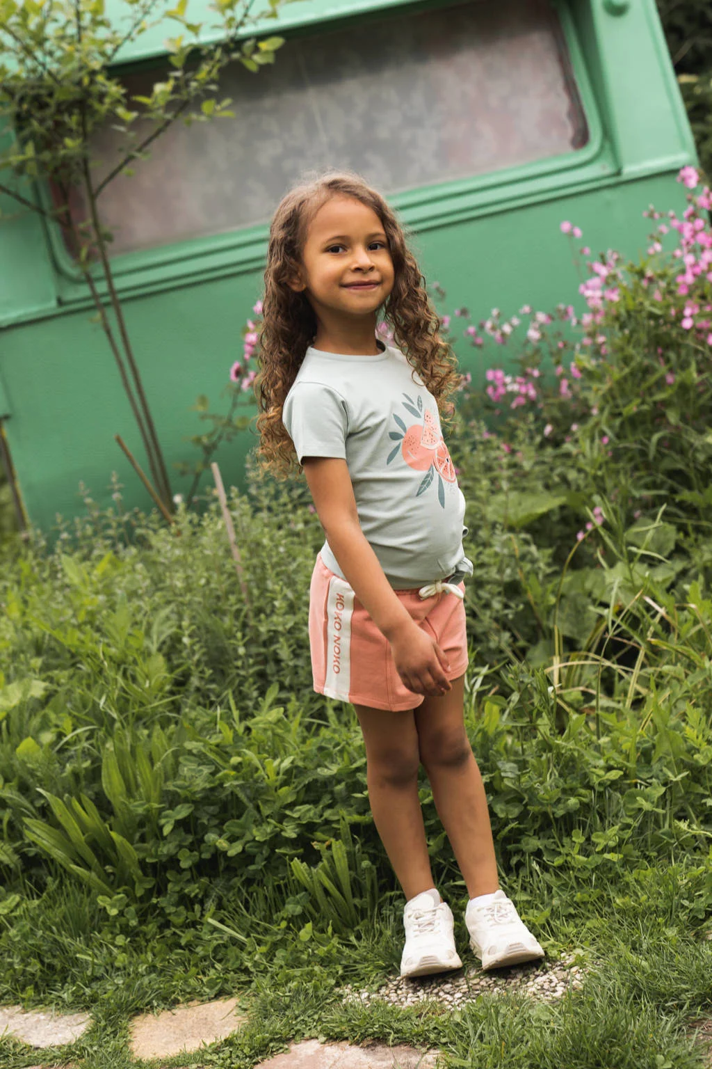 Koko Noko sweatshort zachtgroen/zachtoranje - set van 2