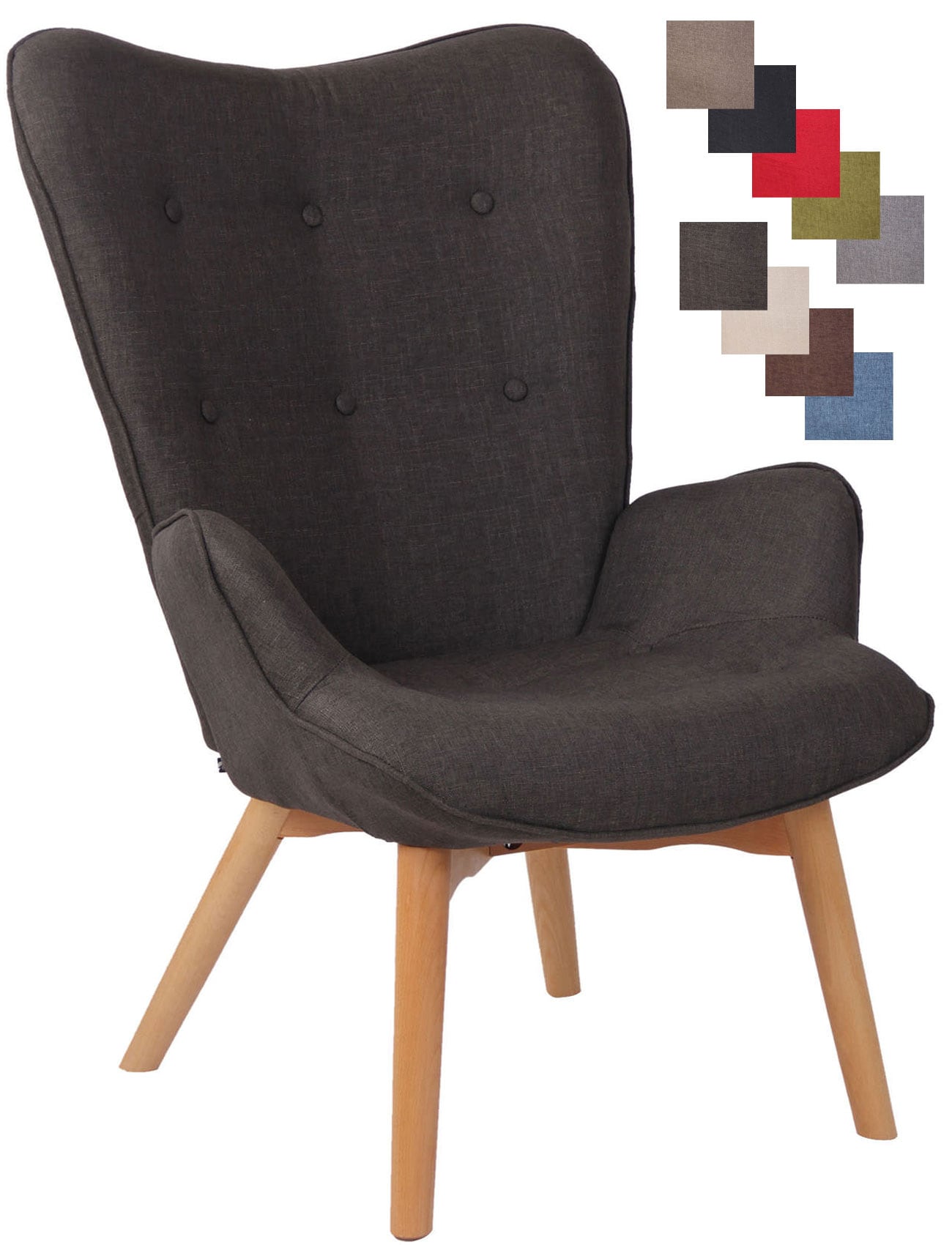 CLP Lounger Durham Mit Stoffbezug I Ohrensessel Mit Buchenholz Gestell I Loungesessel Mit Max. Belastbarkeit Bis 136 kg