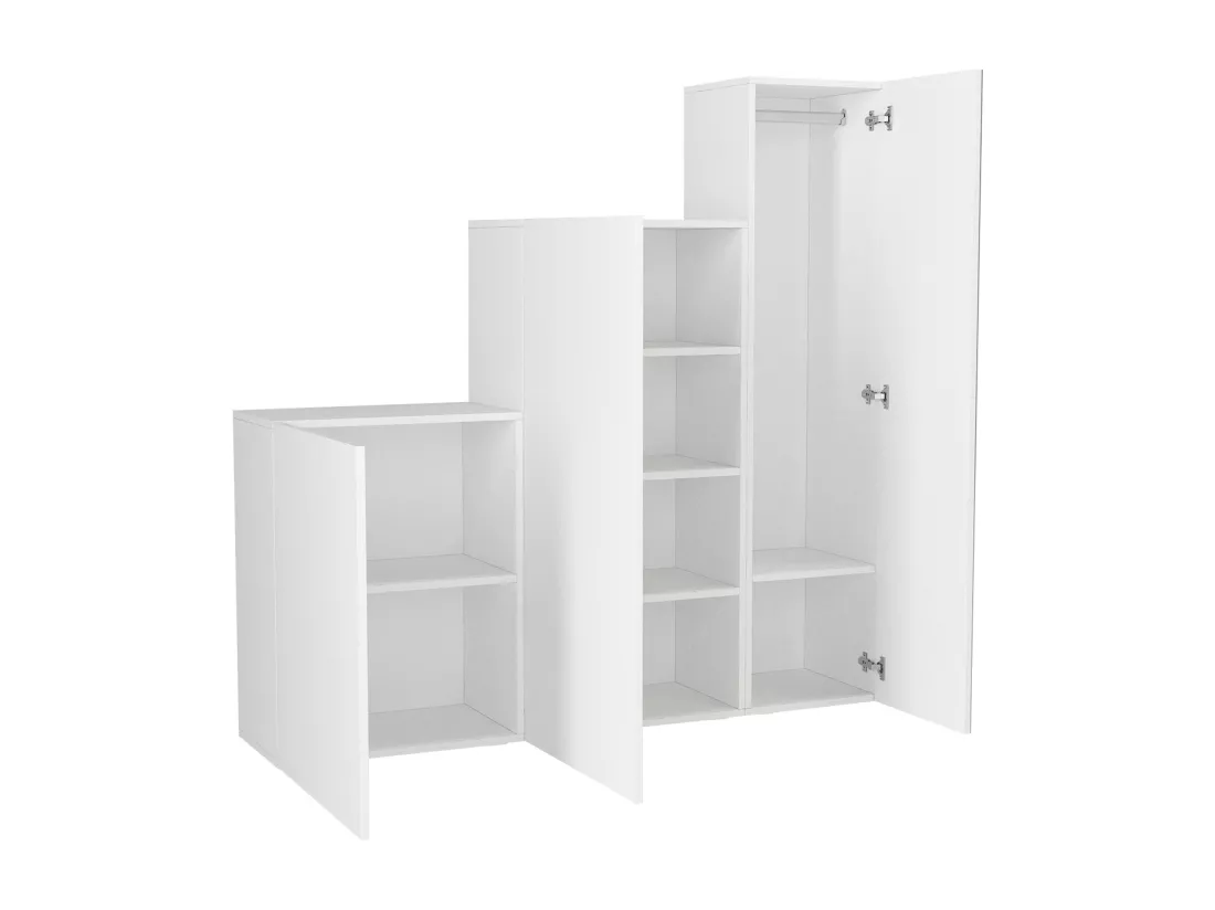Vestiaire modulable 3 portes - Avec miroir - L180 cm - Blanc - TELEZA