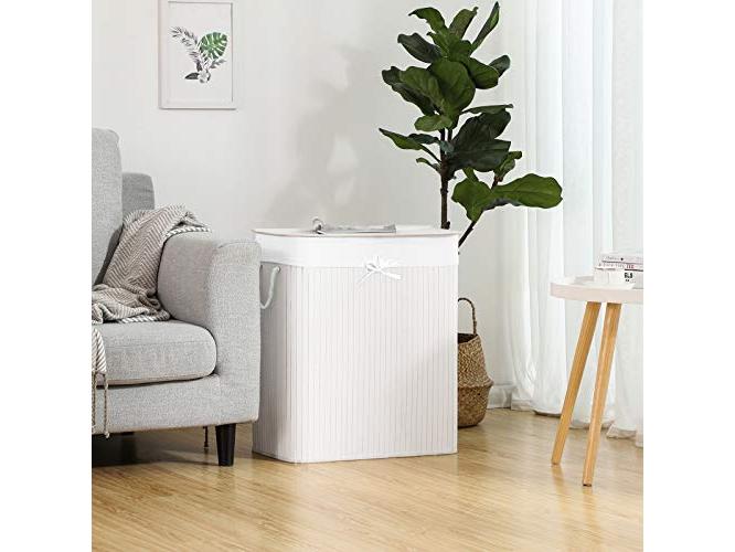 Songmics Wäschekorb  mit Deckel 100 l, Weiss Wäschesammler