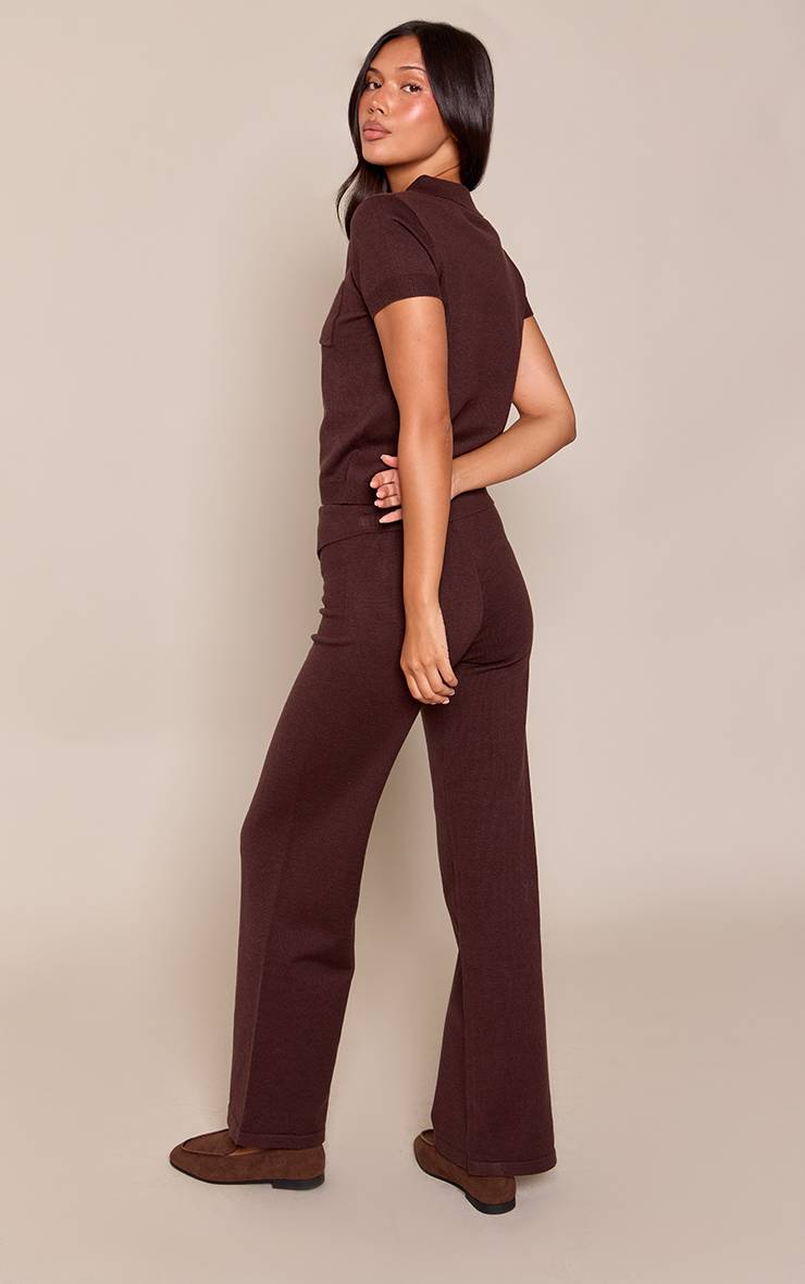 Chocolat Pantalon Large En Maille À Taille Repliable