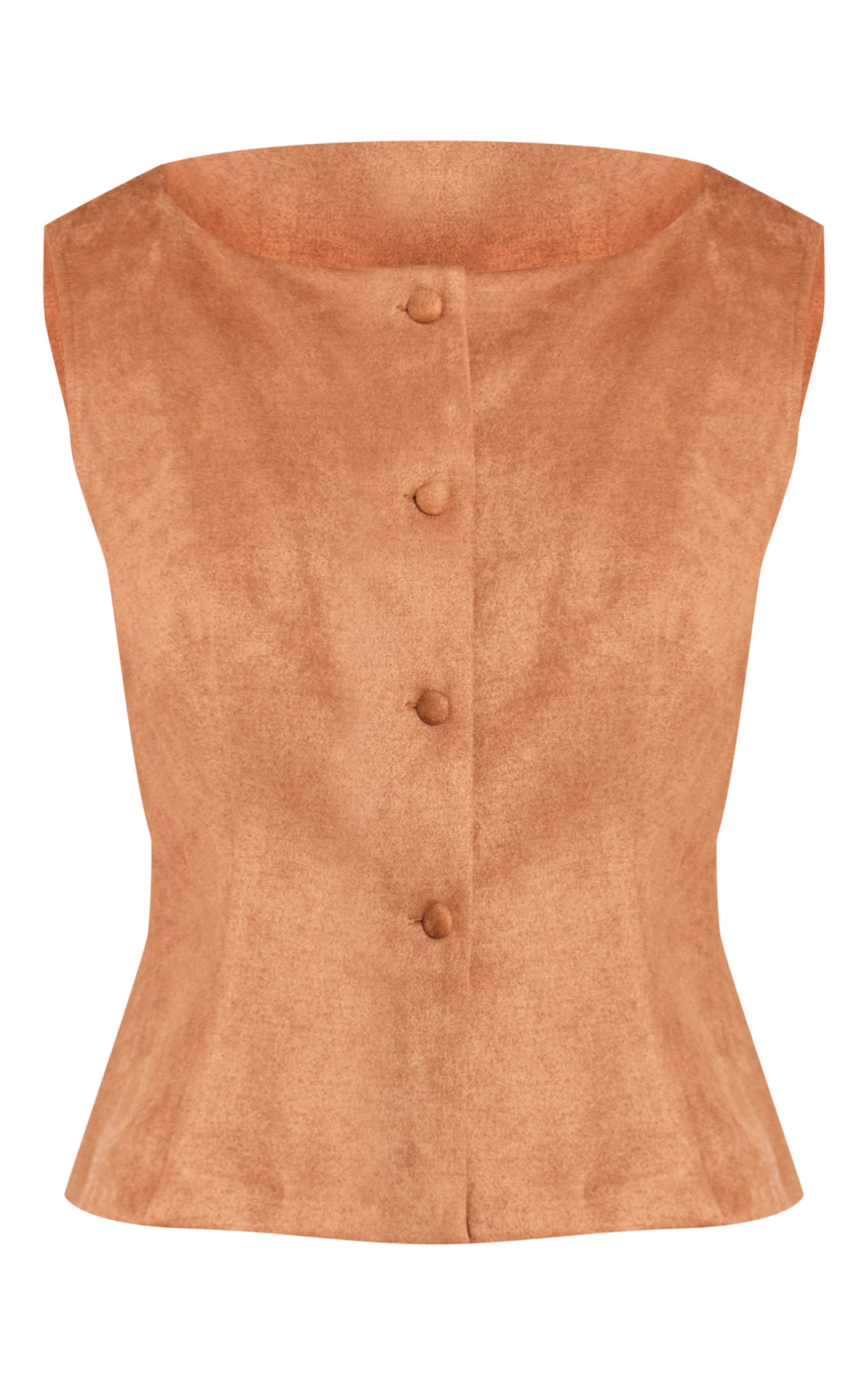 Marron Gilet En Synthétique Avec Détails À Boutons-pression