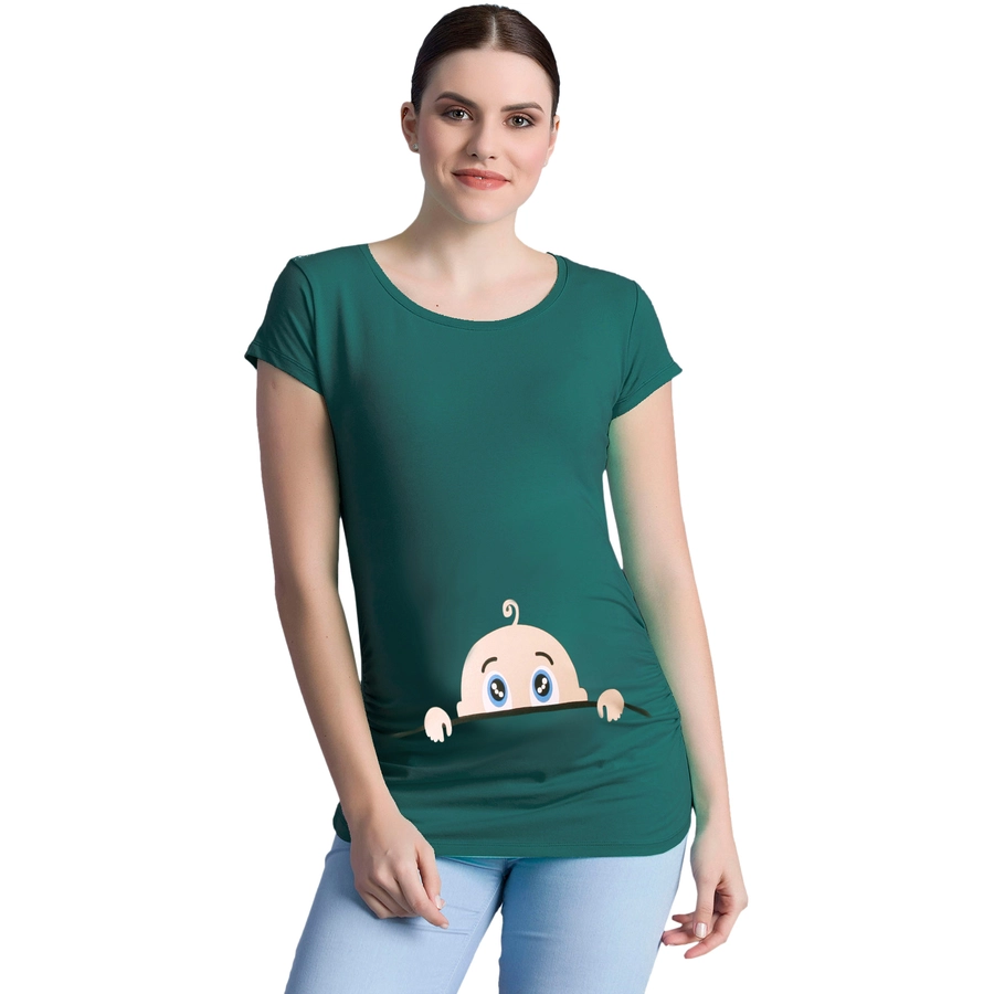 M.M.C. Umstandsshirt Neugieriges Baby mit Motiv Dunkelgrün