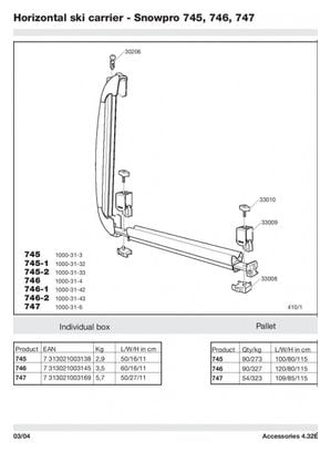 Thule 33008 cale porte-skis 745 746-THULE