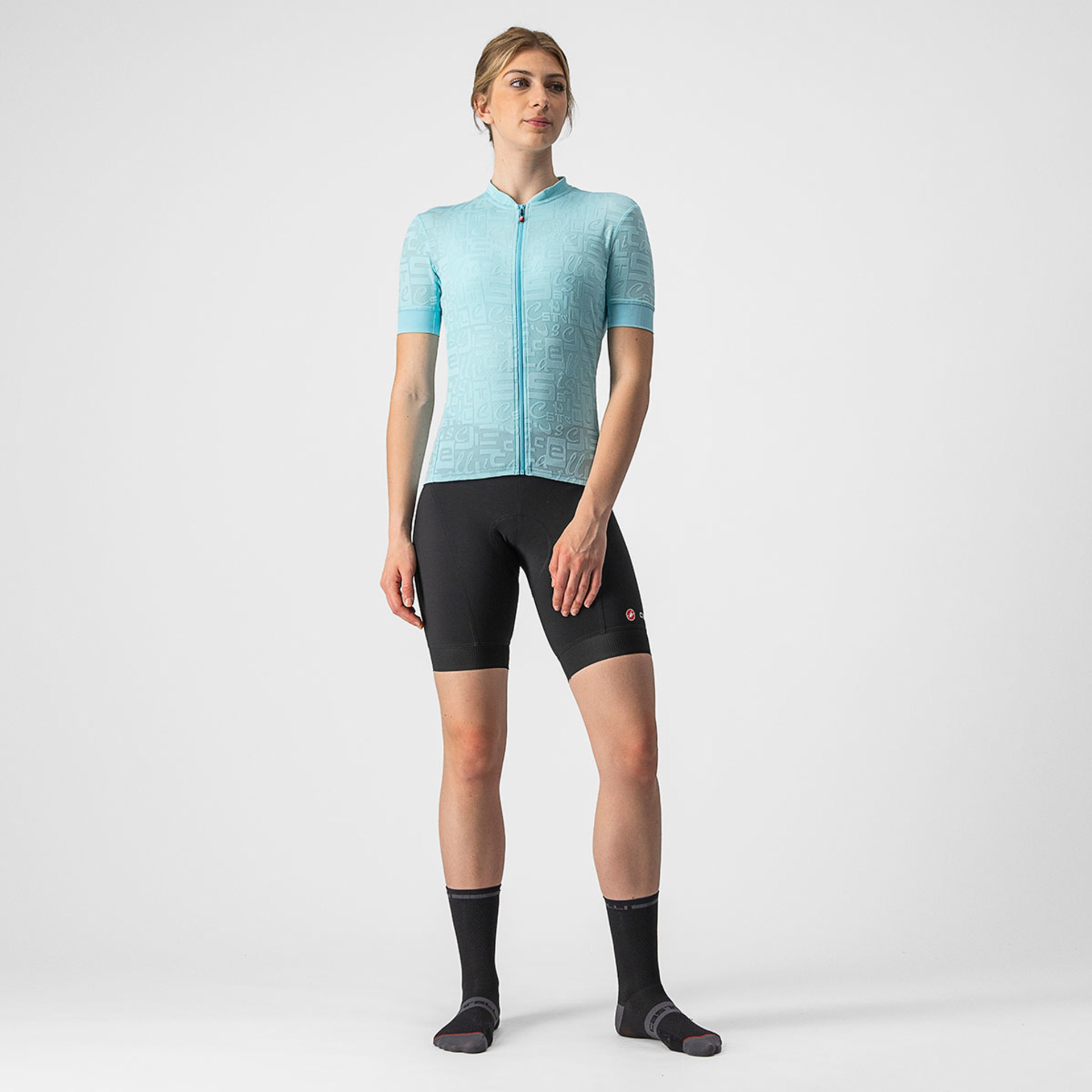Castelli Promessa Jacquard Fietsshirt Korte Mouwen Blauw Dames