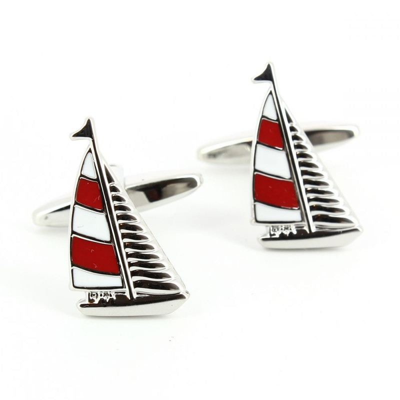Boutons de manchette, voilier rouge