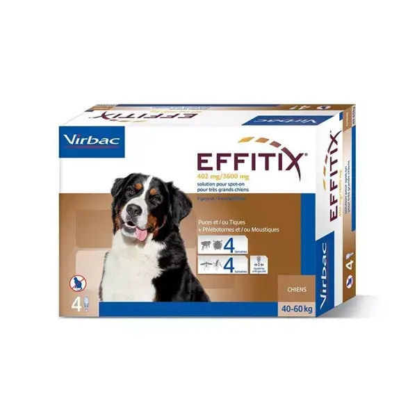 Virbac Effitix Très Grand Chien Insecticide Chien de 40 à 60kg spot on pipette boite de 4