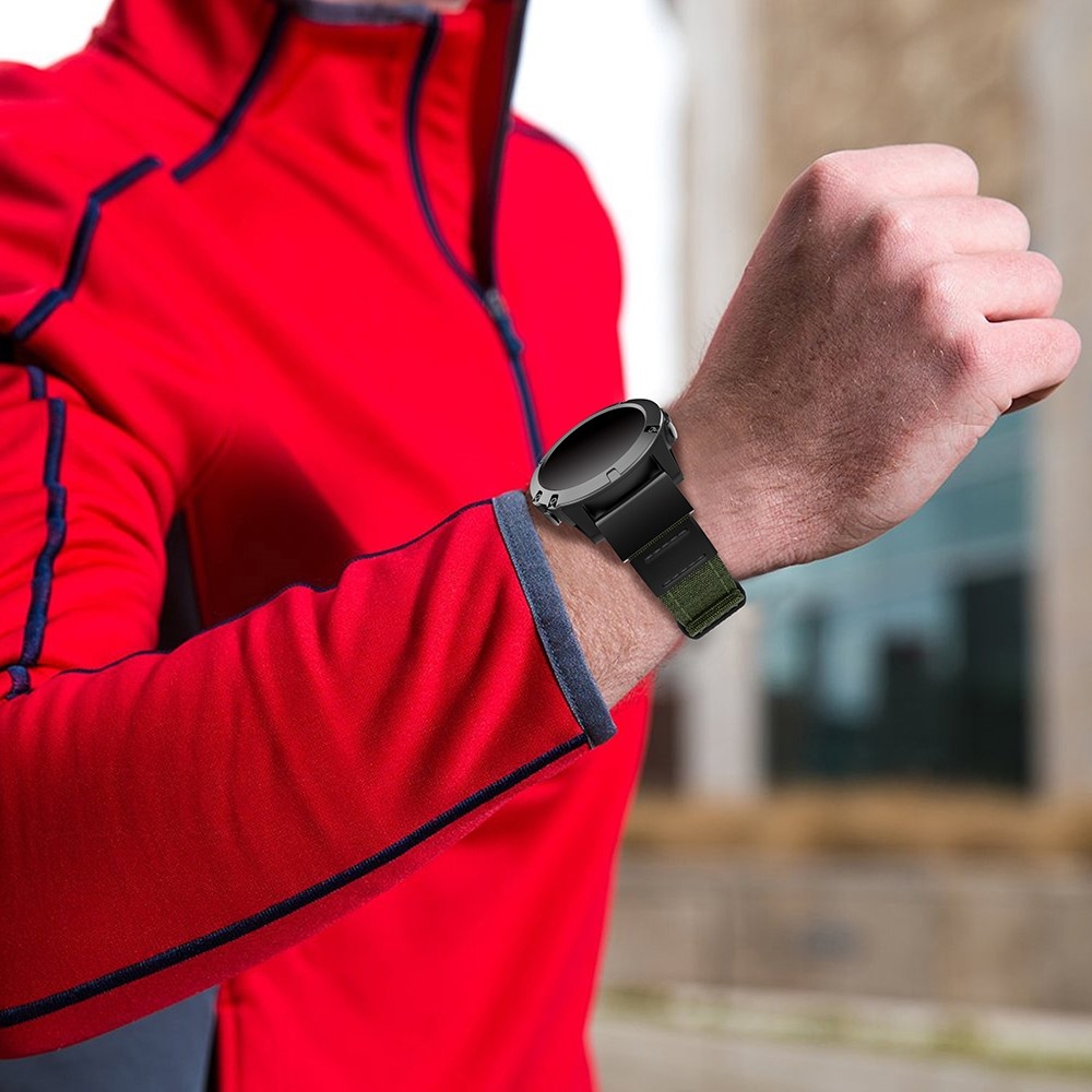 (Gr. S) Garmin Fenix 6 / 6 Pro / 5 / 5 Plus / Forerunner 935 Nylon / Echtleder Armband (Gelenkumfang 153-215 mm) - Grün / Schwarz