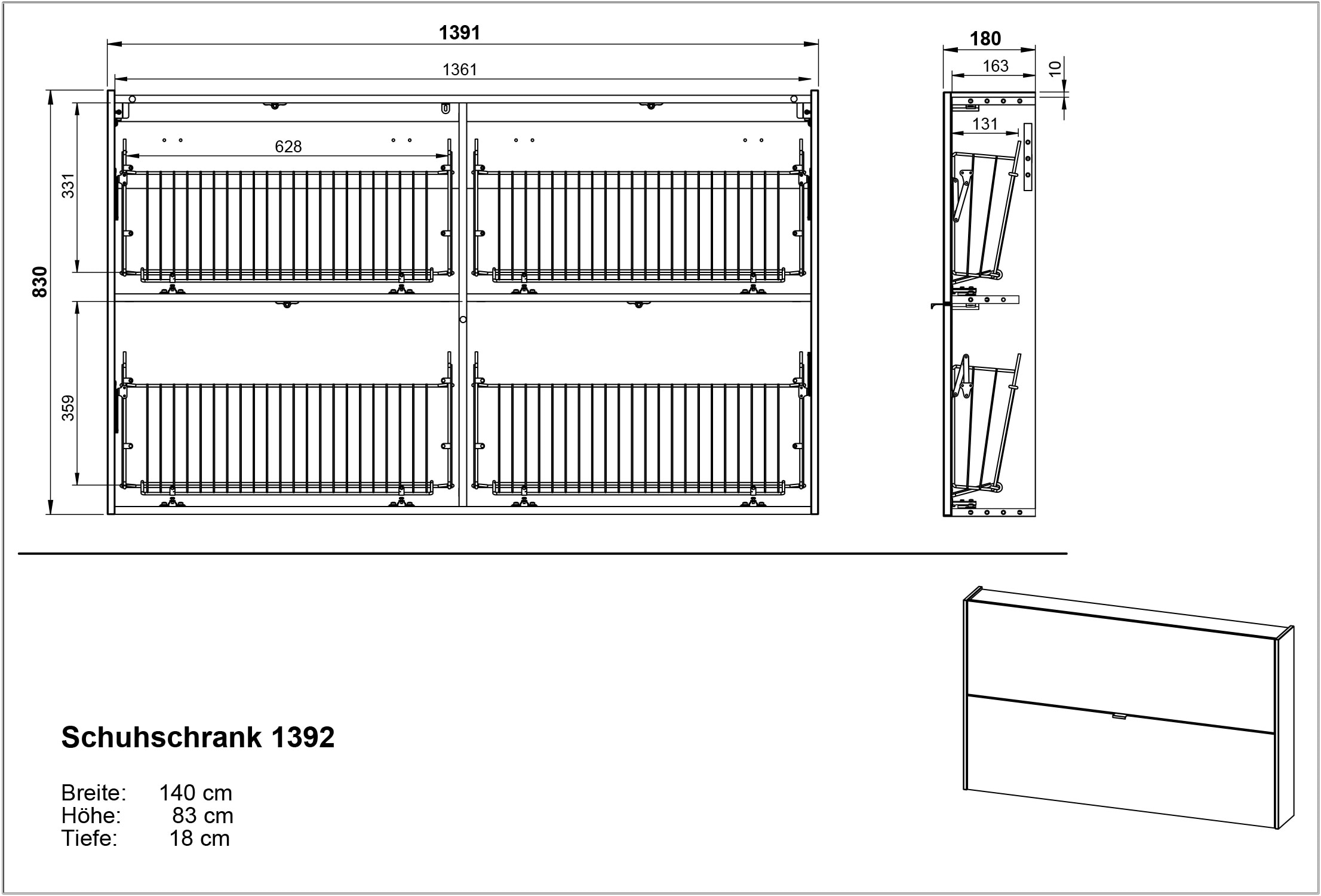 GERMANIA Schuhschrank »Ameca« ideal für schmale Flure, Schuhkipper in Breite 140 cm