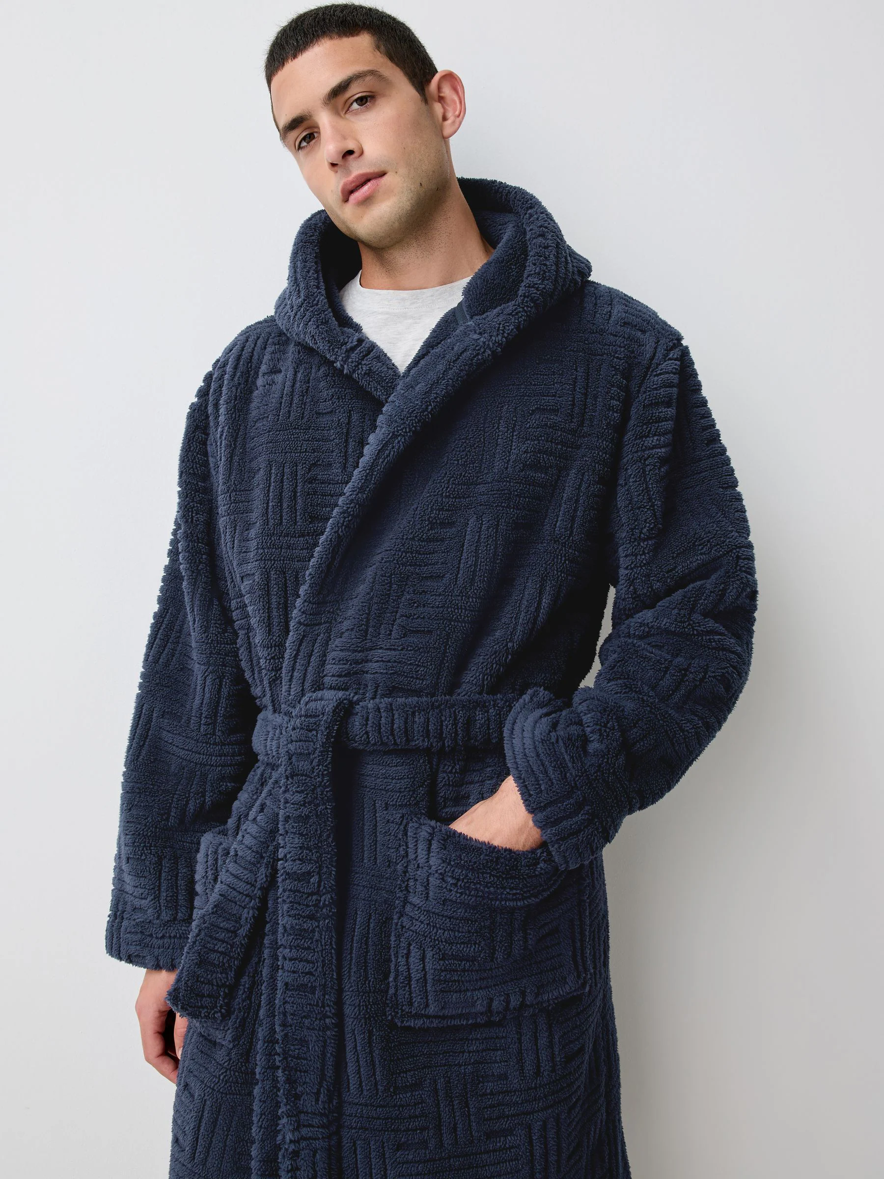 Donkerblauw - Patterned Cut Borg Dressing Gown