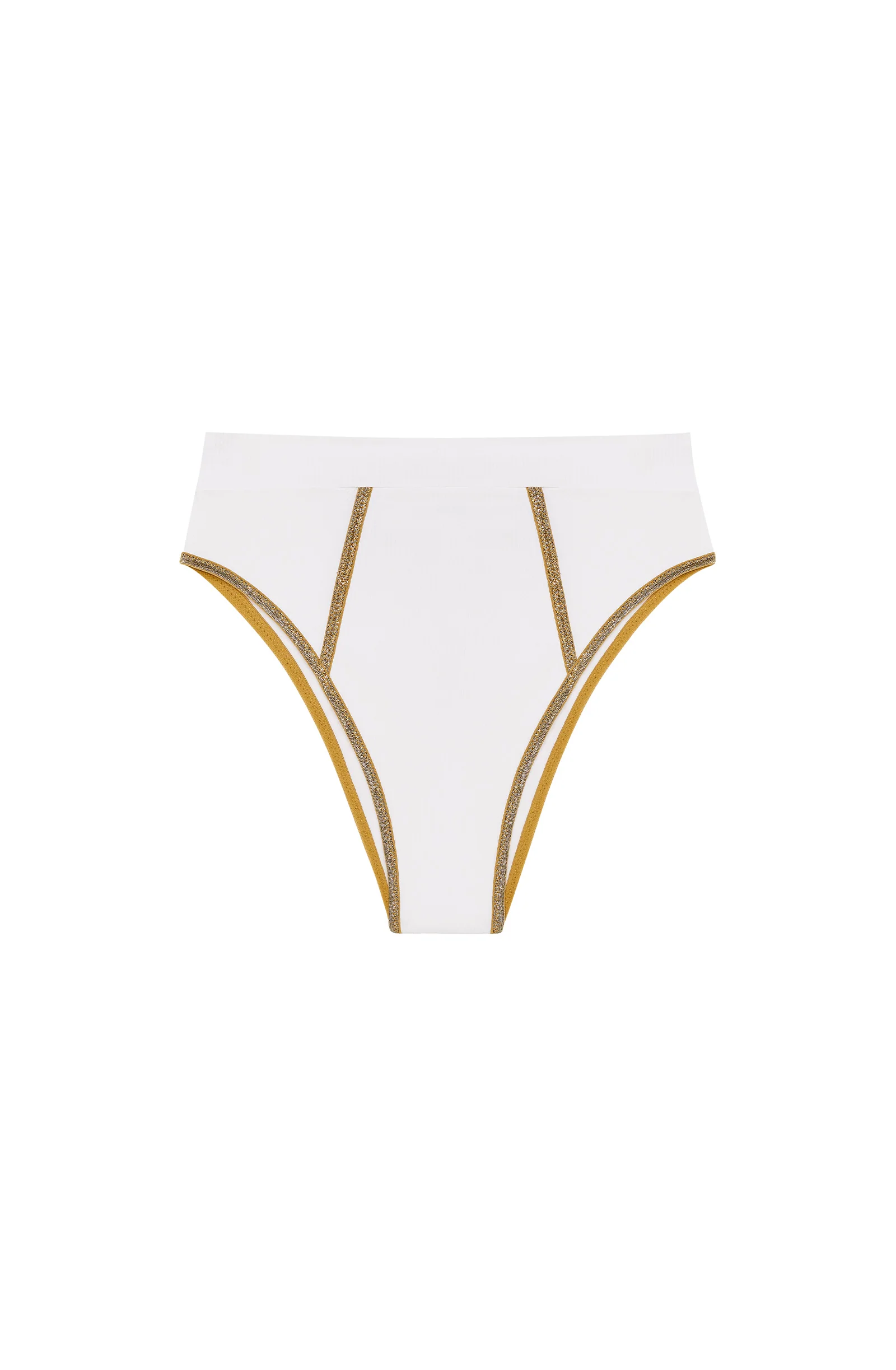 cordelia Bas de maillot de bain taille haute côtelé blanc et lurex Blanc