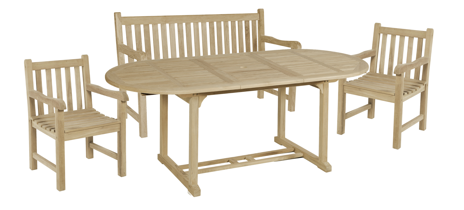 4-teilige Tischgruppe SOLO 17 - natur - Teak Massivholz