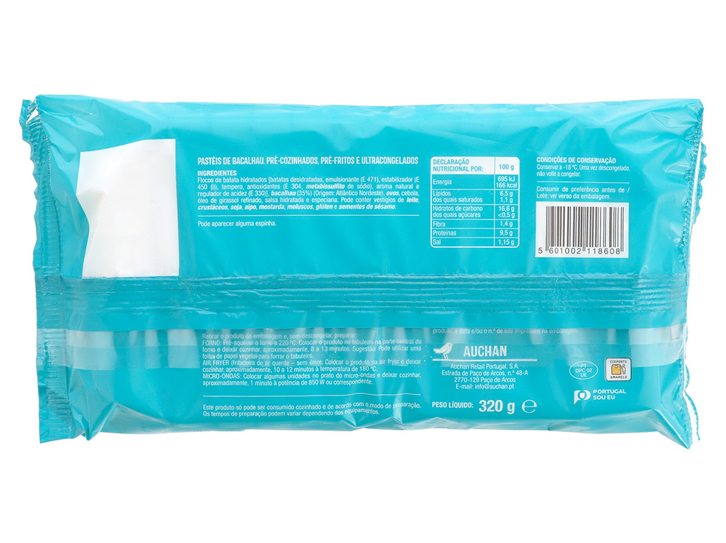 PASTÉIS DE BACALHAU AUCHAN PARA FORNO 10UN 320G