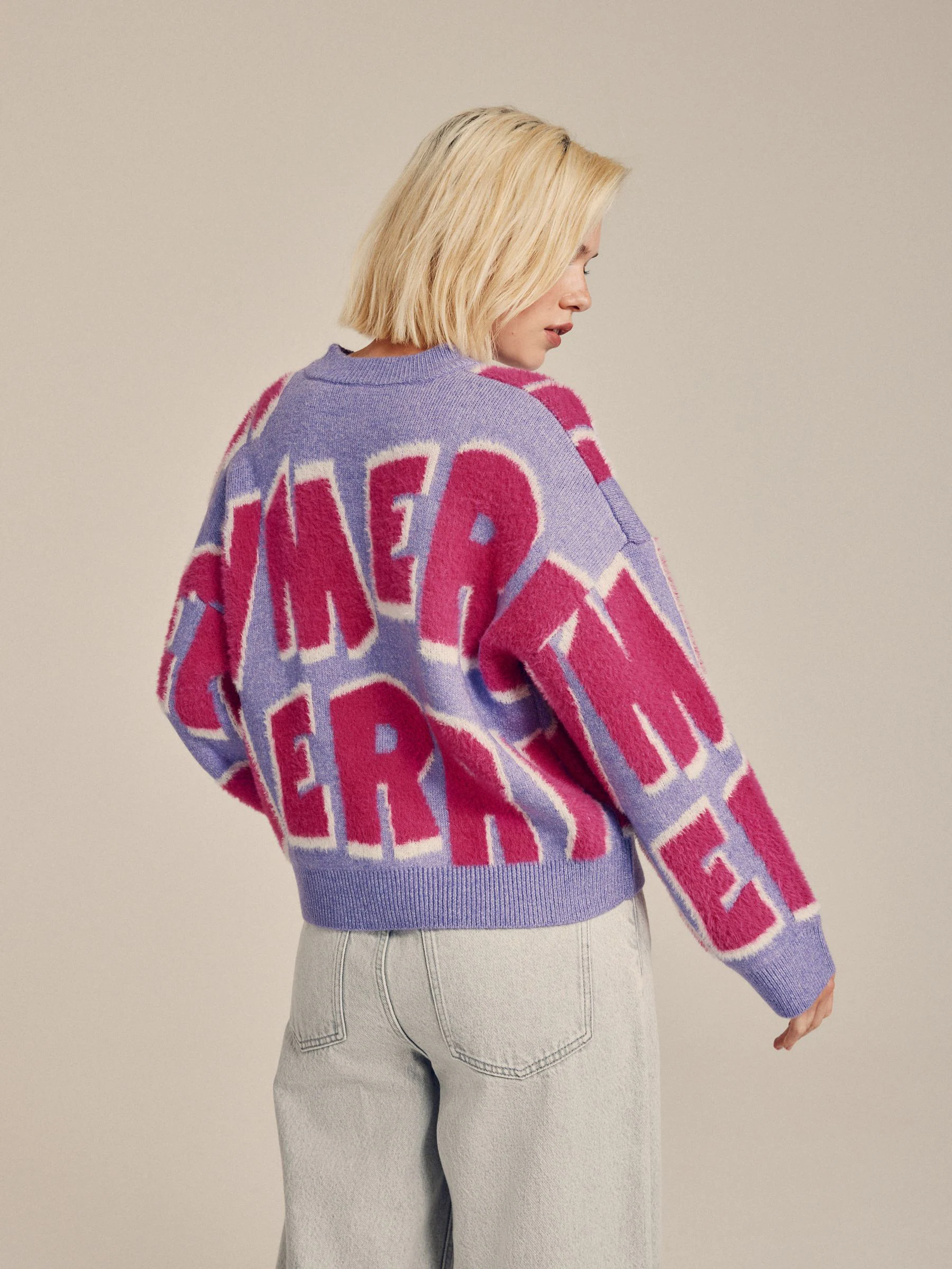 Lila Paars/Roze vrolijke print - Kersttrui