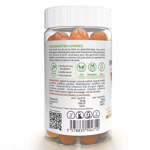 Gomas Arkopharma Phyto para reforçar a imunidade com vitamina D3 de origem vegetal, 60 gomas.