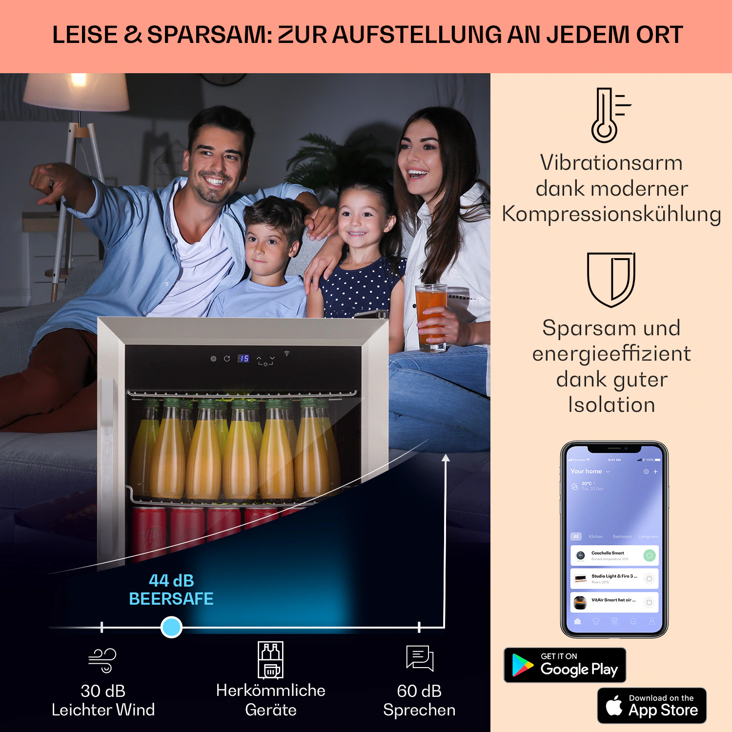 Coachella 50 Weinkühlschrank 47 Liter WiFi-Funktion Hintergrundbeleuchtung Edelstahl