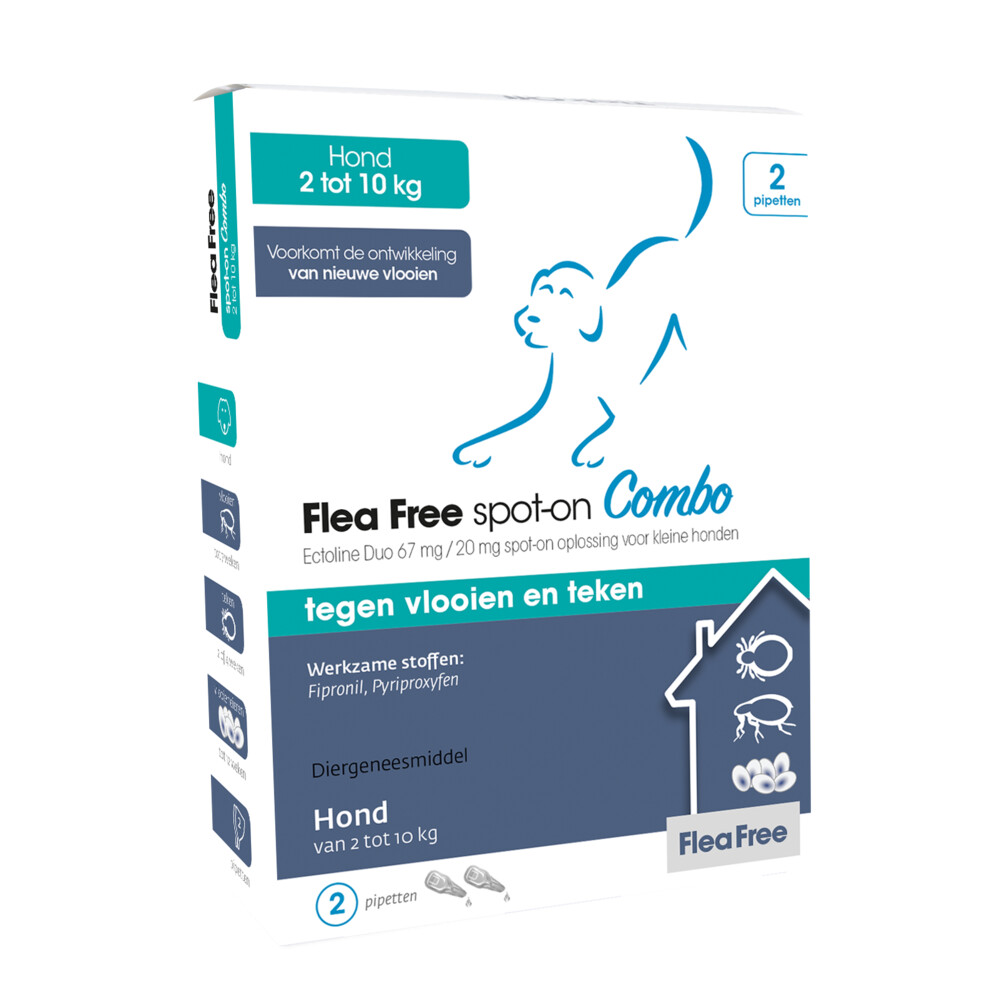 Flea Free Spot-on Combo Anti Vlooien en Teken Druppels Hond 2-10 kg2 pipetten
