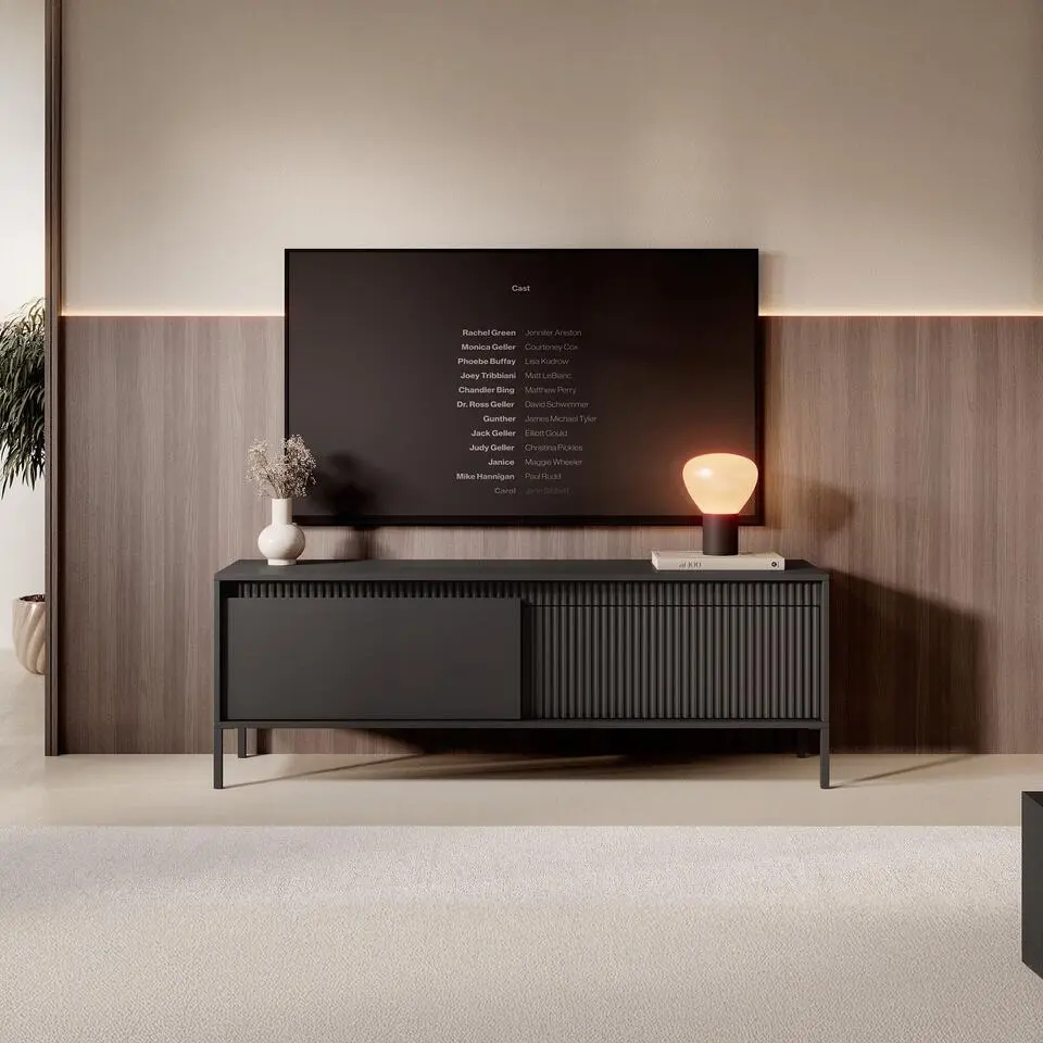 Meubella - TV-Meubel Saran - Mat zwart - 153 cm
