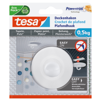 Tesa klevende plafondhaak voor behang en pleisterwerk wit 0,5 kg