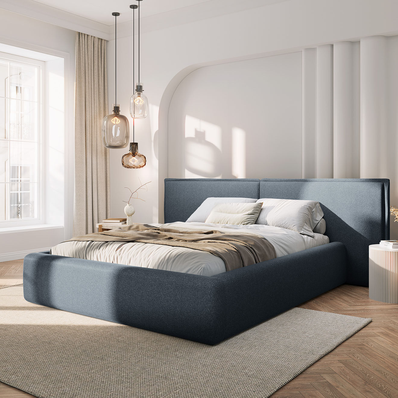 Maison Héritage Lit avec coffre de rangement Tena bleu foncé - 230x200x100 cm