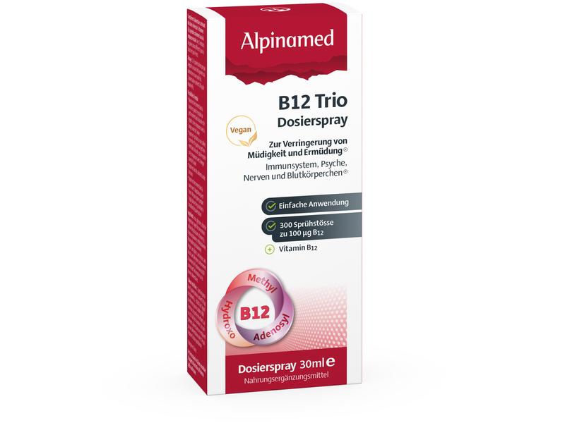 Alpinamed B12 Trio Dosierspray 30 ml Vegane Nahrungsergänzungsmittel mit 3 hochdiesierten Vitamin B12 - Verbindung