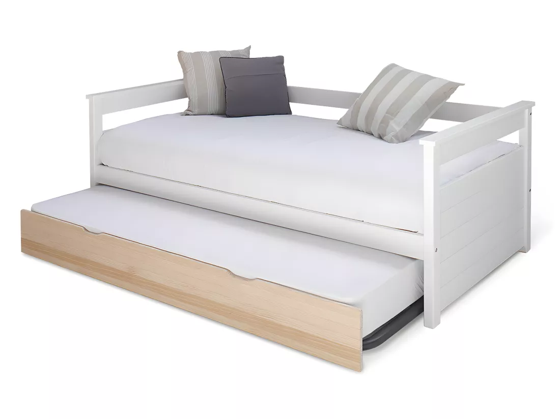 Lit banquette gigogne 80x200 cm bois massif blanc et bois IZAO