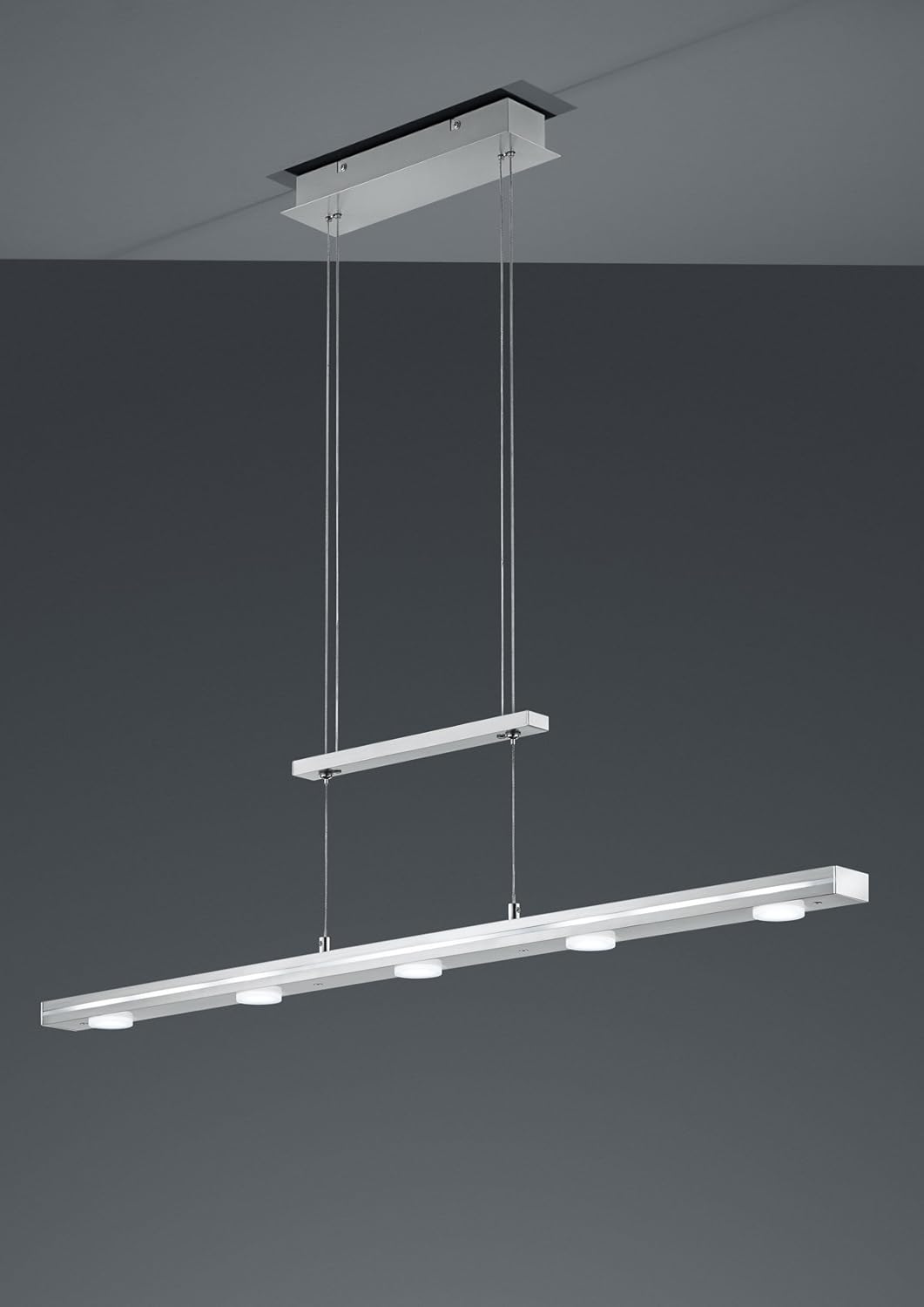 Trio Leuchten LED Pendelleuchte Lacal 379190707, Metall Nickel matt, inkl. 7x 4 Watt LED, 4-fach Touchdimmer