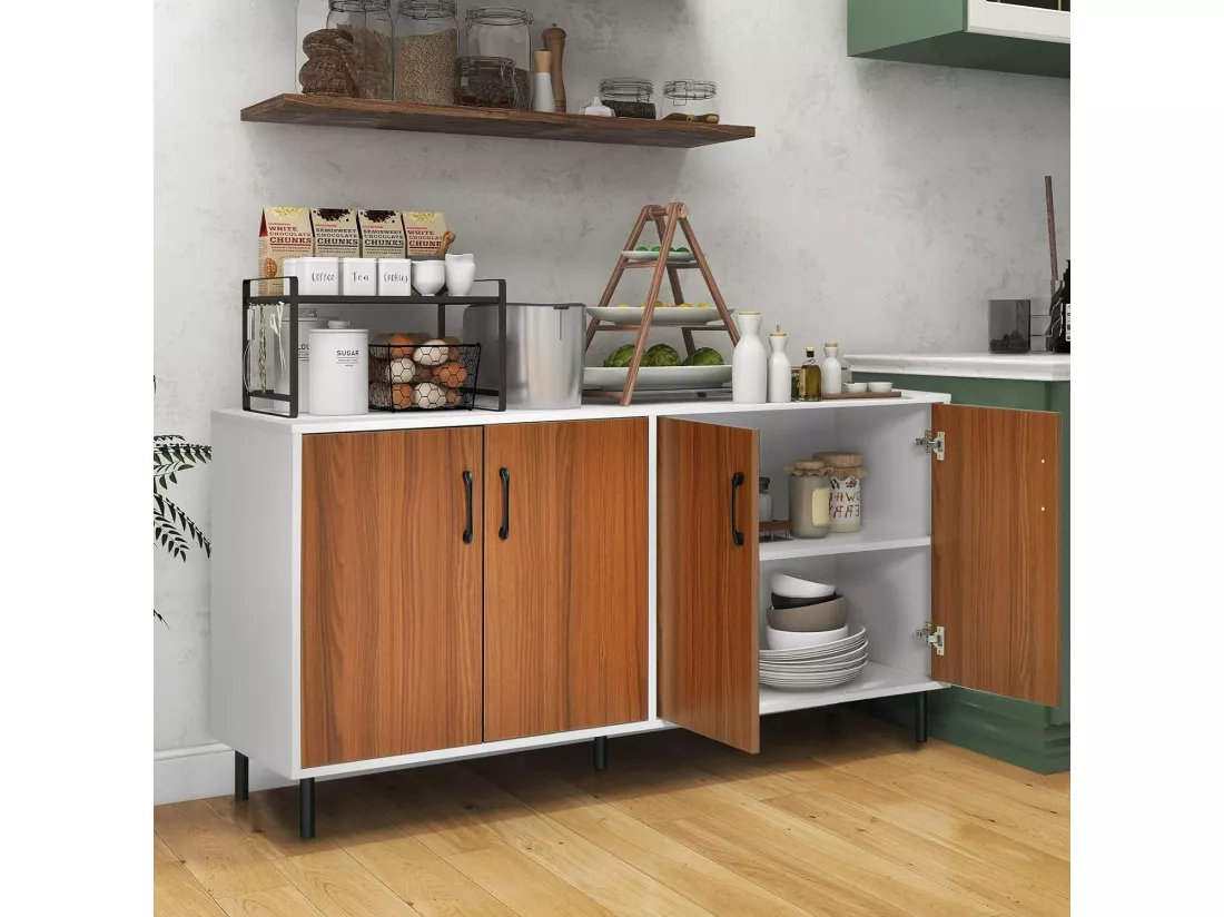 Buffet Bas - 4 Portes, 5 Pieds Métalliques -148x40x75,5CM