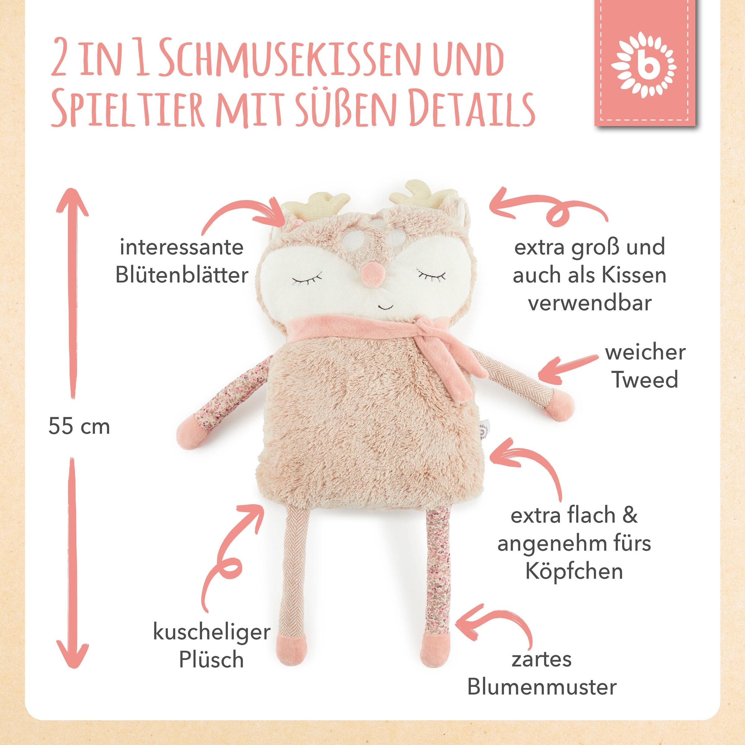 Bieco Kuscheltier Plüsch Großes Reh - ab Geburt Beige