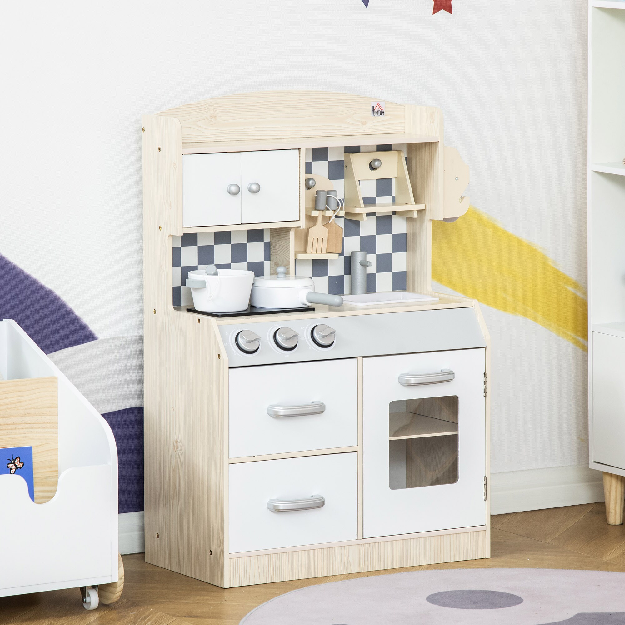 HOMCOM Kinderküchen mit Kochgeschirrzubehör bunt 54.5L x 29B x 80H cm