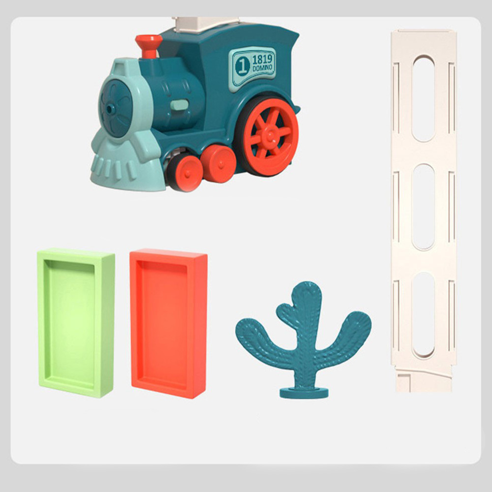 (93-tlg. Set) Domino Zug Kinder Spielzeug Dominostein Aufsteller Eisenbahn mit LED Licht (Batteriebetrieben) - Blau
