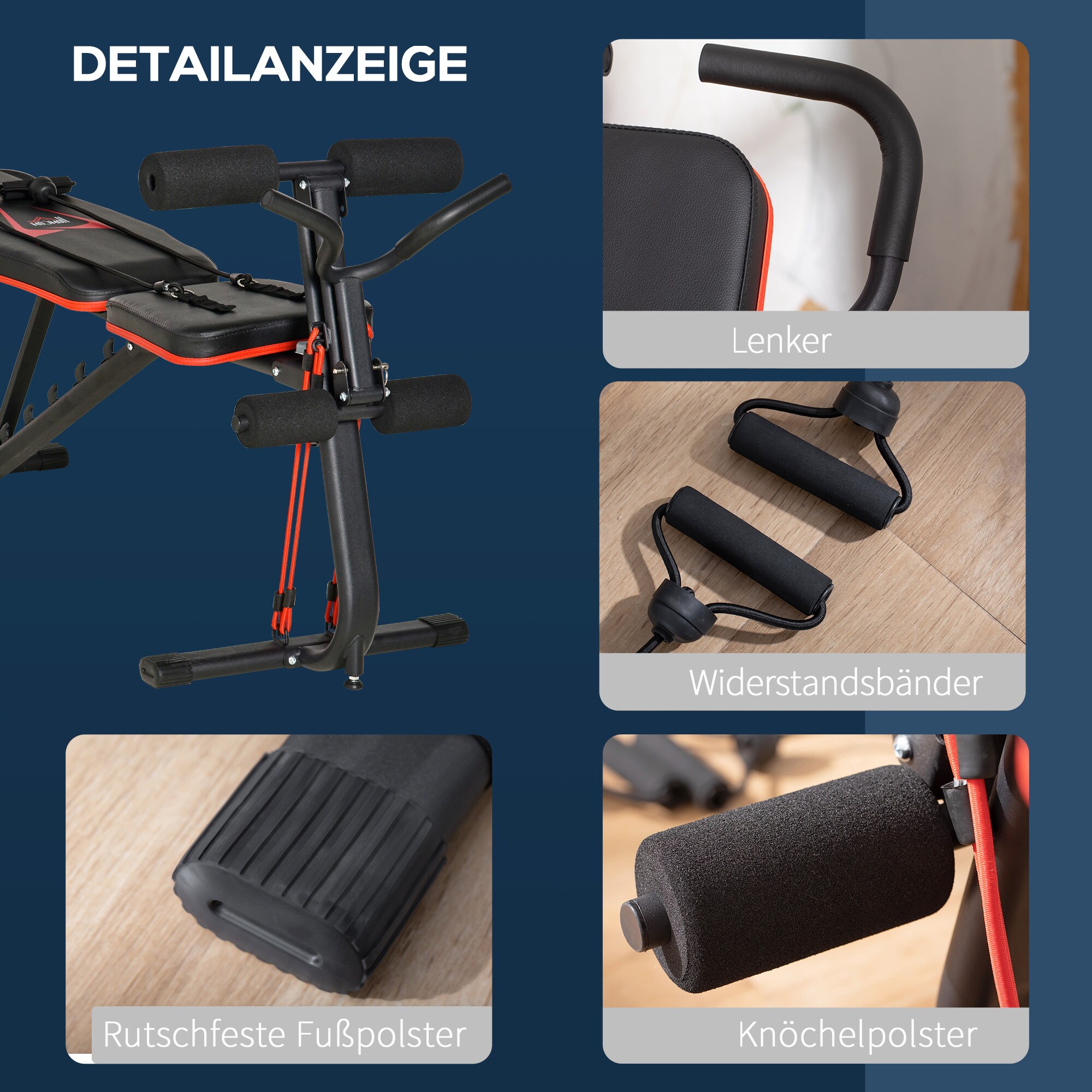 HOMCOM Hantelbank mit Knöchelpolster und verstellbarer Rückenlehne schwarz 145L x 49B x 57-127H cm