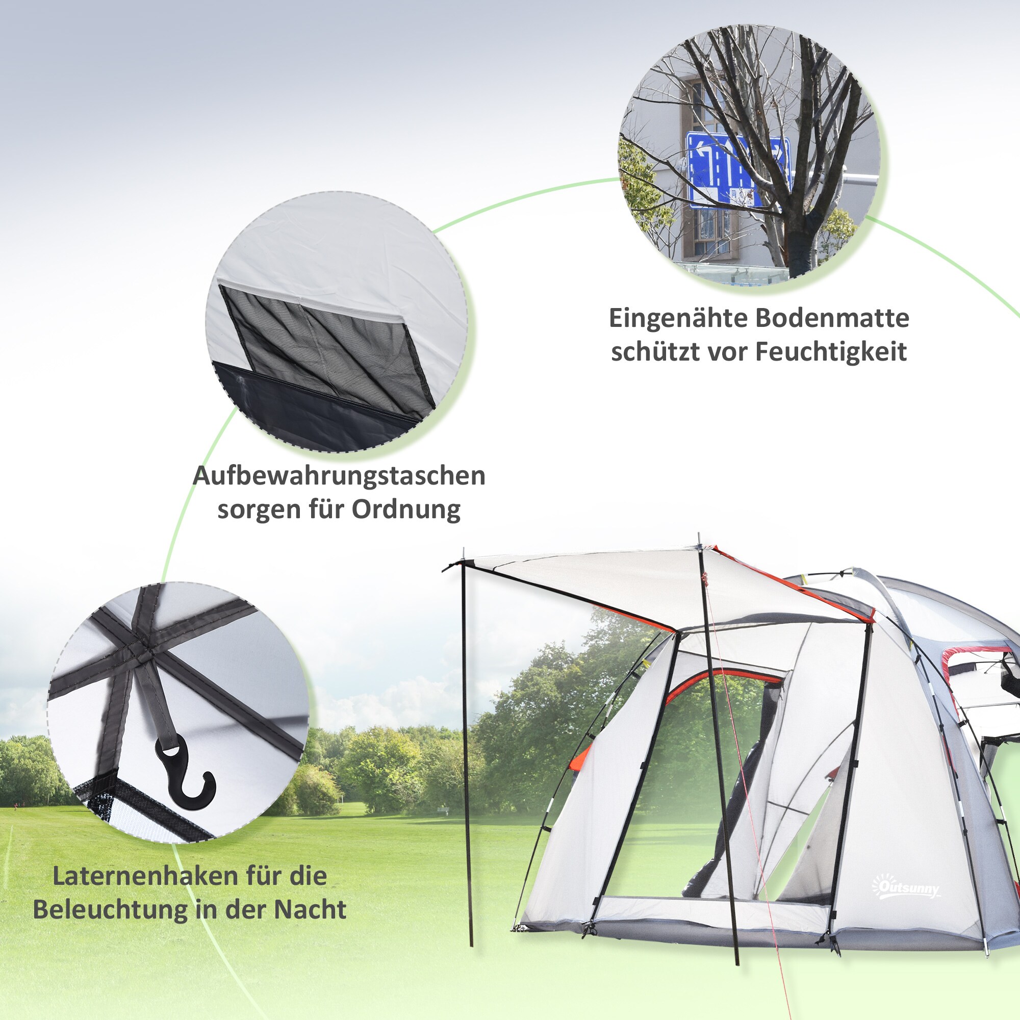Outsunny Campingzelt mit atmungsaktivem Netz und mobiler Matte grau 490L x 250B x 185H cm