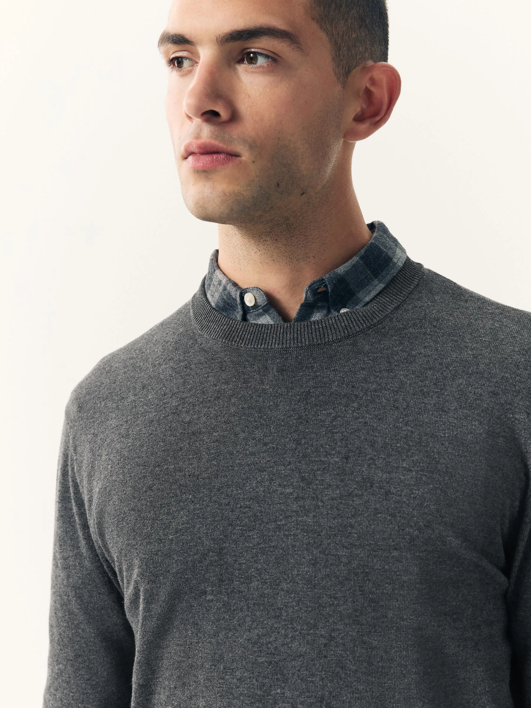 Antraciet - Effen - Regular Fit Cotton Rich Crew Neck Jumper