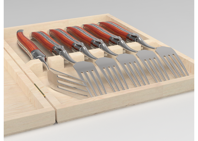 Service de 6 fourchettes Laguiole avec un manche en bois de rose et mitres en acier inoxydable