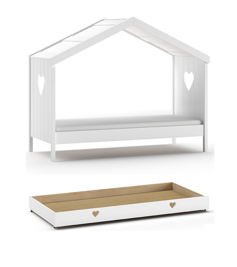 Hausbett AMORI - weiß - teilmassiv - mit Bettschublade - 90x200 cm