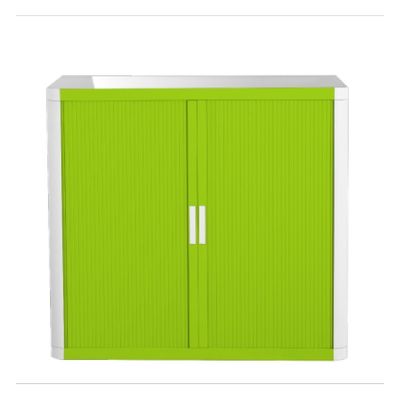 Armoire basse à rideaux EASY OFFICE - 110 x 104 x 41,5 cm - Corps et poignée blanc - Rideaux vert