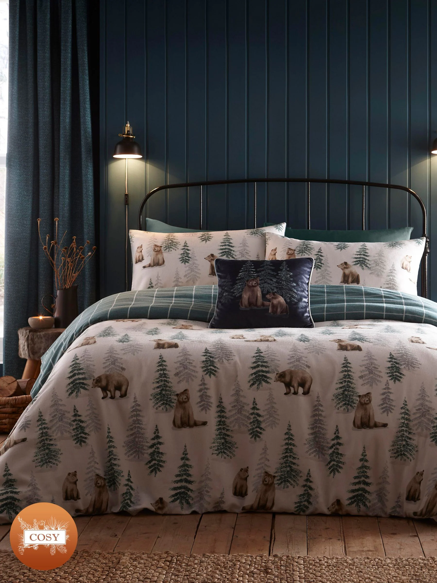 Dreams & Drapes Supersoft 100% Brushed Cotton Christmas Bear Duvet Cover Set