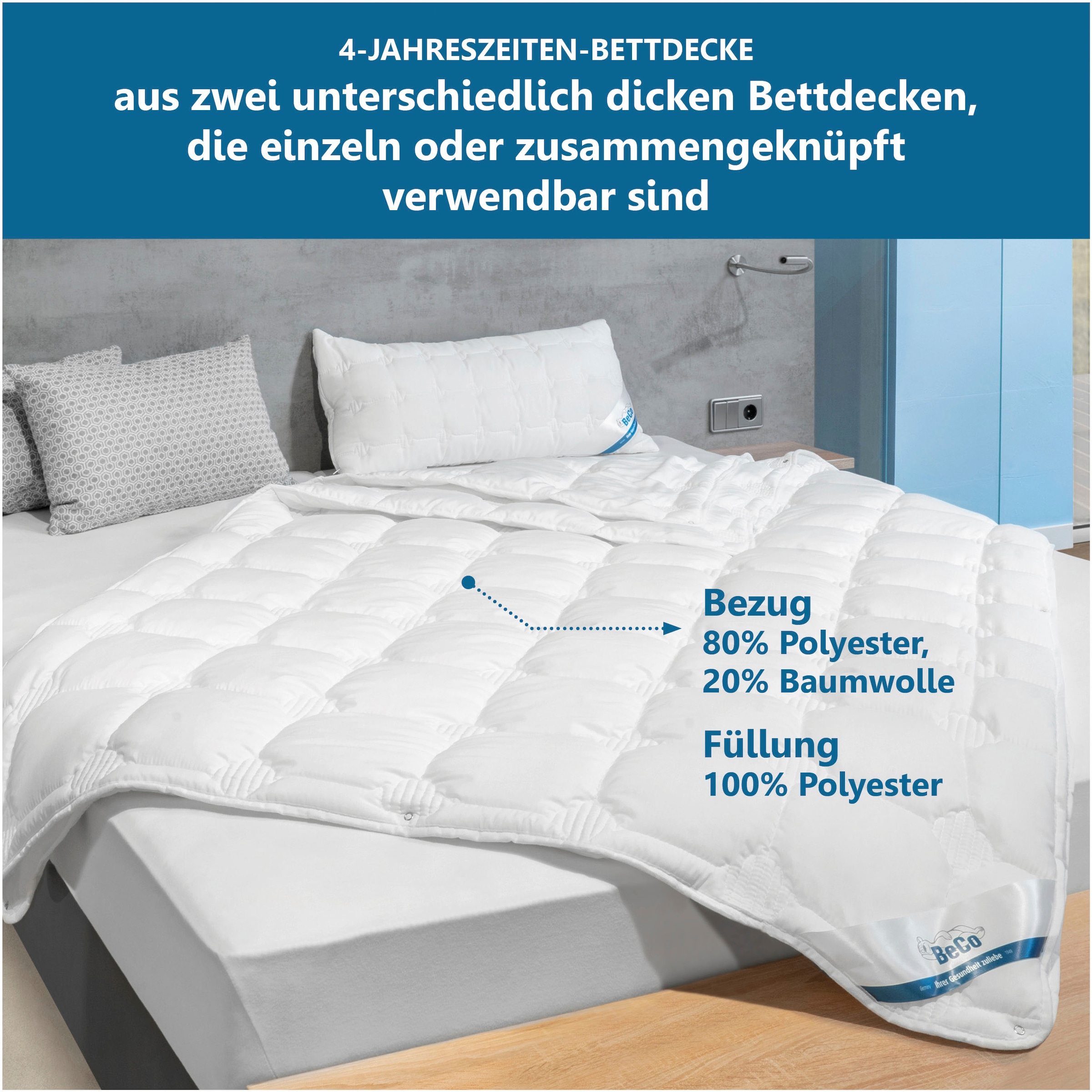 Beco Microfaserbettdecke »Medibett Cotton Soft, Bettdecken für Sommer und Winter, Decke« leicht Füllung Polyester 1 Stk. tlg. Bettdecke 135x200 cm, allergiker geeignet (Hausstauballerker)
