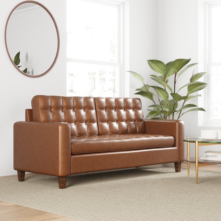 Milton 76&rdquo; Vegan Leather Square Arm Sofa