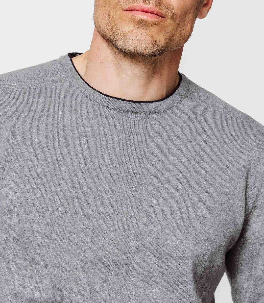 Pull col rond gris chiné