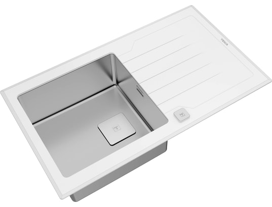 TEKA - Evier à encastrer Diamond RS15, Verre trempé, Cuve inox, 115100012