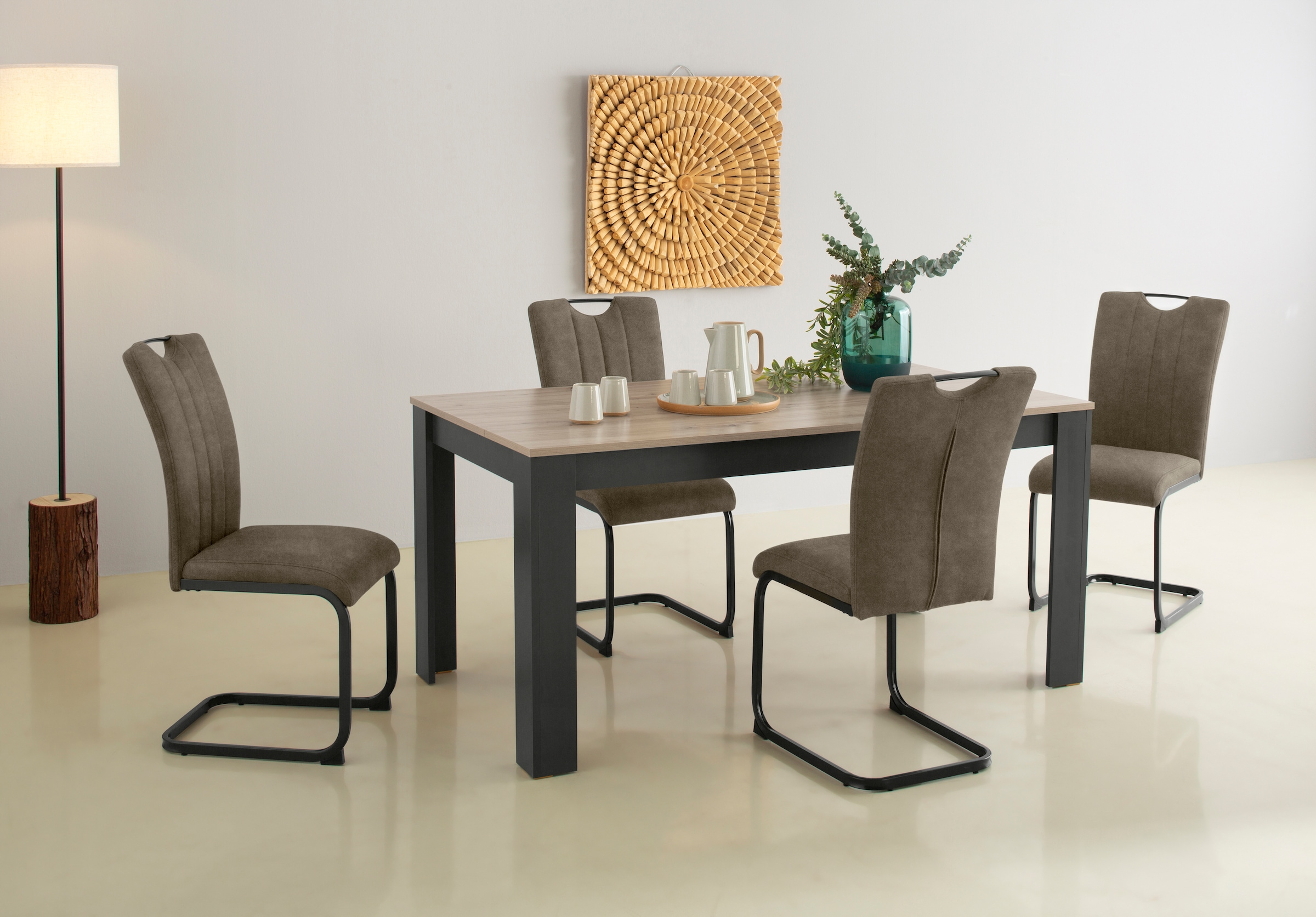 Home affaire Essgruppe »Napoli« Set, 4 Freischwinger + 1 Esstisch, 5 Stk. tlg. 5-teilige Tischgruppe mit modernem Freischwinger Stuhl und Esstisch