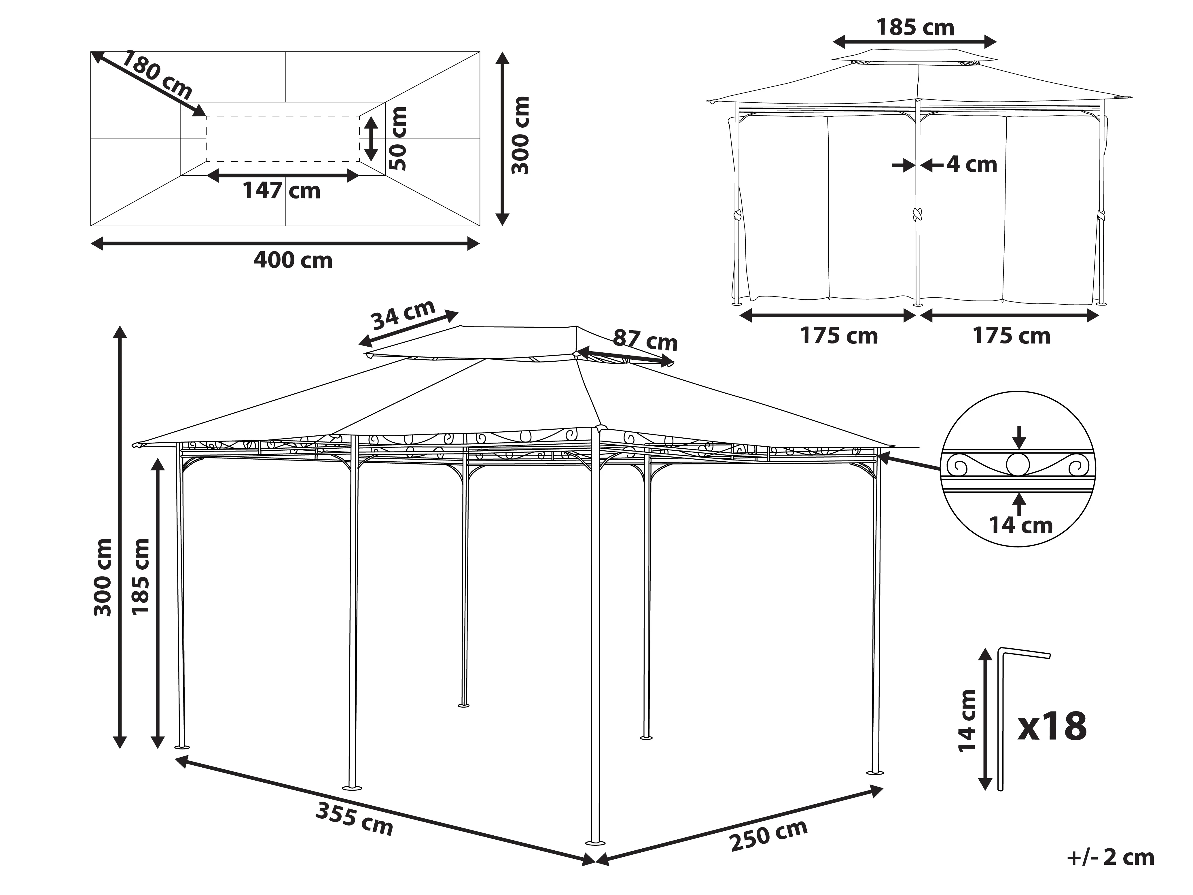 Paviljoen COLOS Metaal 400 cm 300 cm Beige
