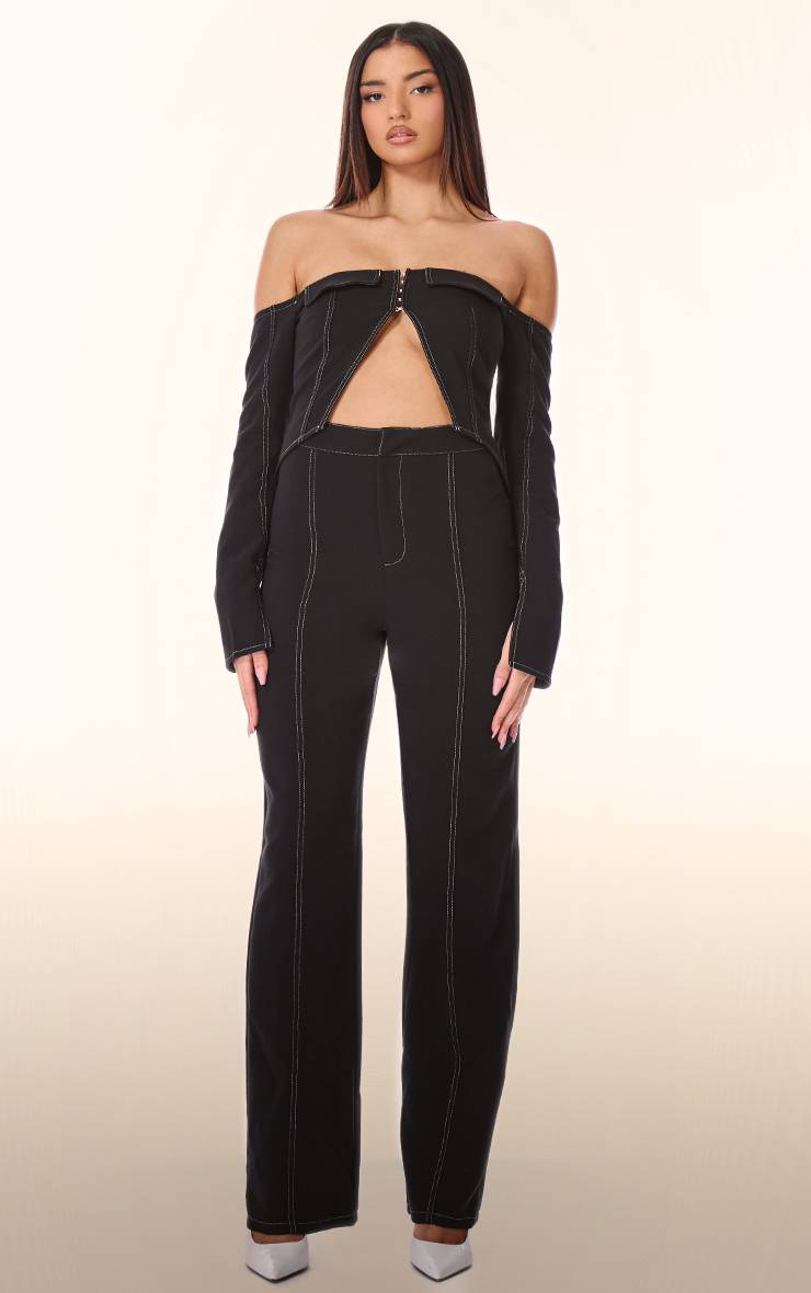 Noir Top Corset À Coutures Contrastées Label Plt